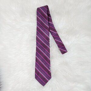 💕Calvin Klein Men's Purple Tones Striped 100% Silk Tie Business Casual Gift Guy
